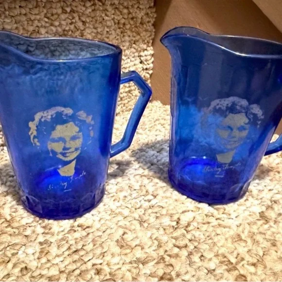 Vintage Blue Glass Pitcher with Shirley Temple three available sold as set - Picture 4 of 4